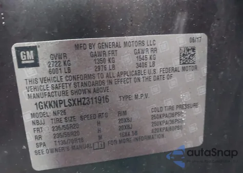 2017 GMC Acadia Denali from USA, damaged, VIN 1GKKNPLSXHZ311916